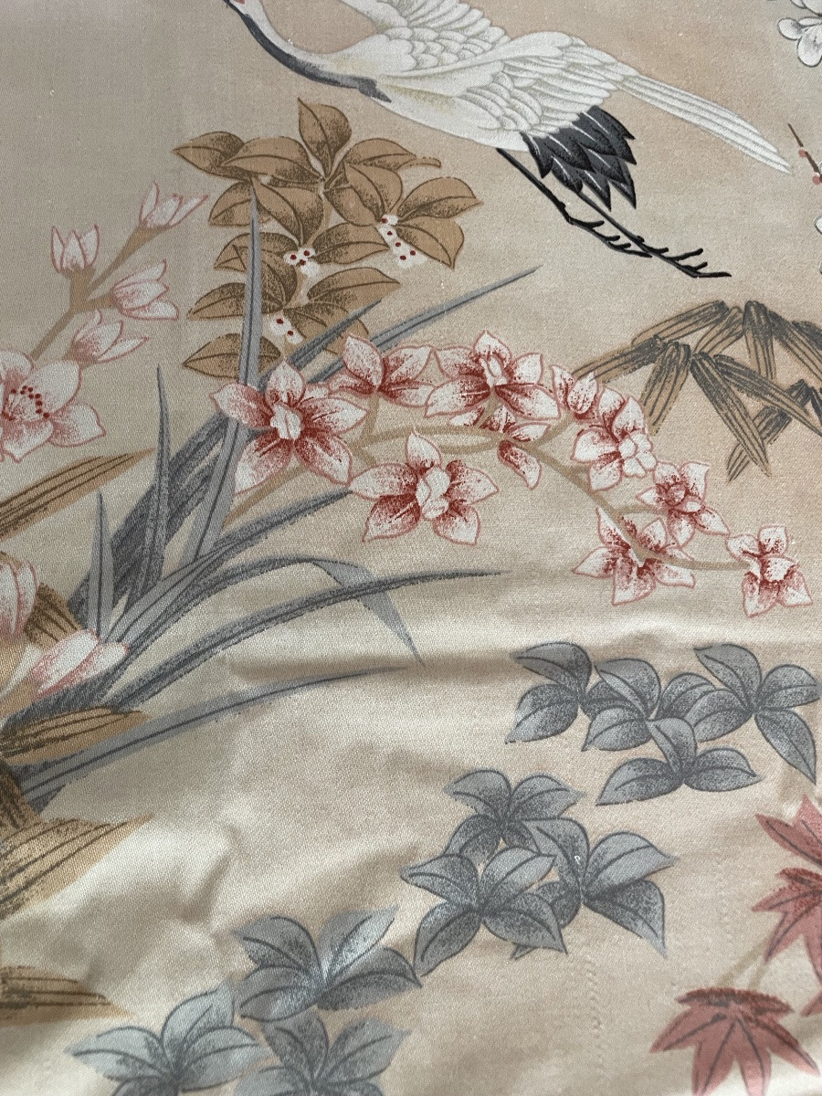 Pair Of Japanese Curtains With Cranes In Flight-photo-1
