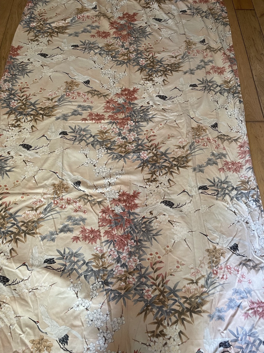 Pair Of Japanese Curtains With Cranes In Flight-photo-4