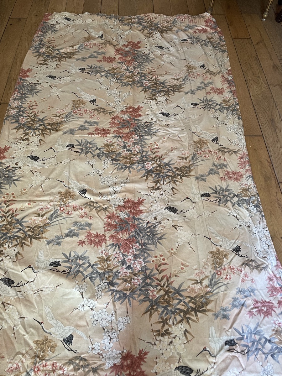 Pair Of Japanese Curtains With Cranes In Flight-photo-5