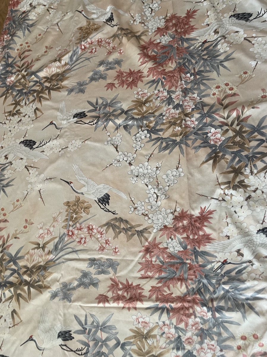 Pair Of Japanese Curtains With Cranes In Flight-photo-8