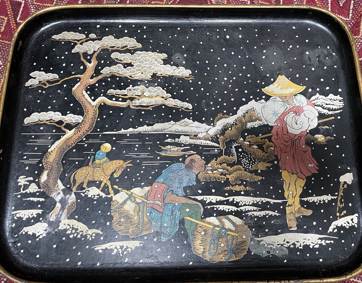 Japanese Tray In Boiled Cardboard From Pont à Mousson-photo-2