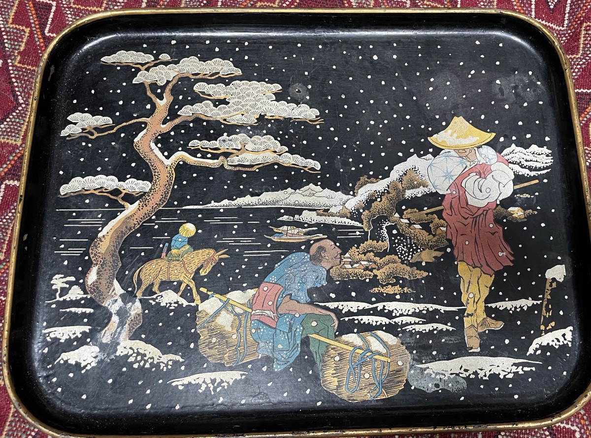 Japanese Tray In Boiled Cardboard From Pont à Mousson