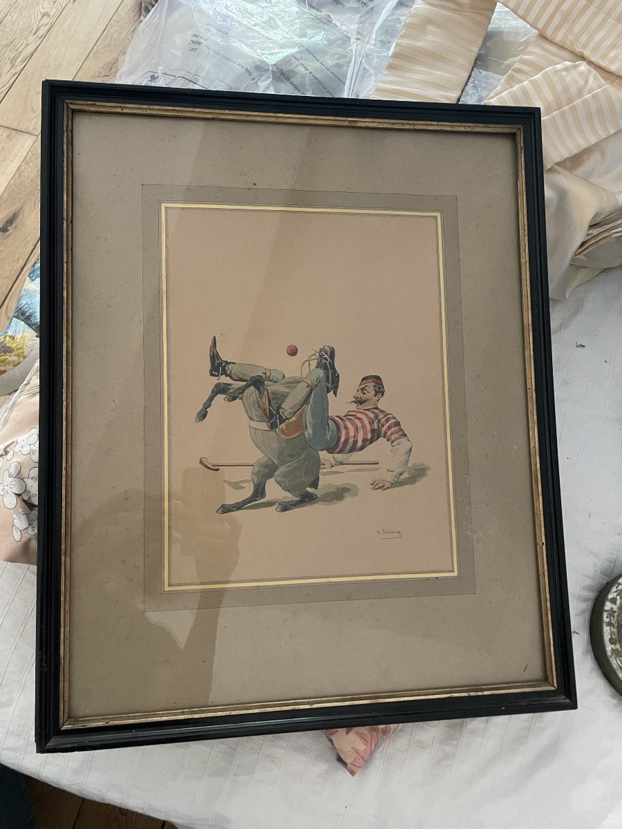 CHARLES DE CONDAMY – LE JOUEUR DE POLO – AQUARELLE – SIGNÉE-photo-2