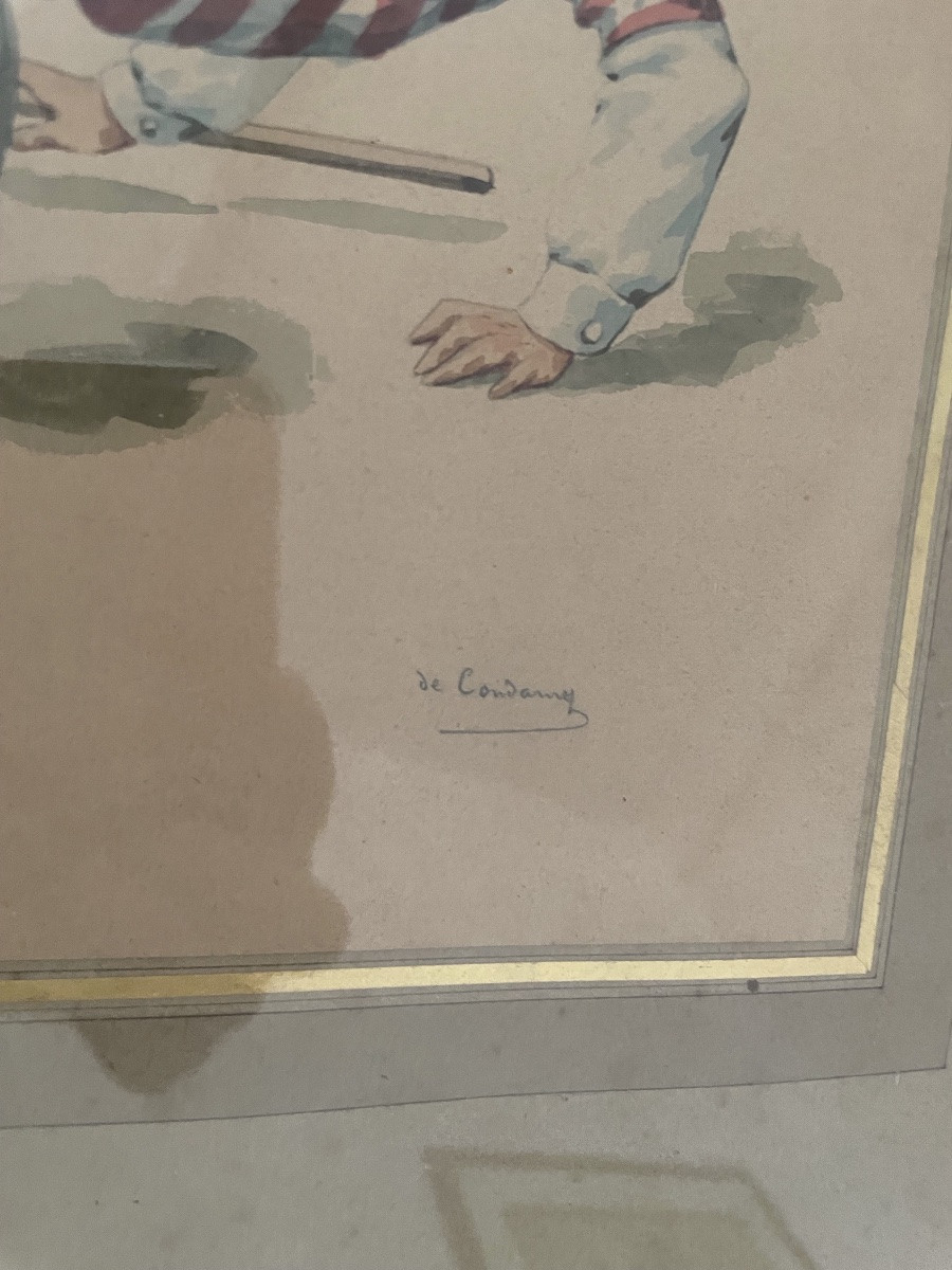 CHARLES DE CONDAMY – LE JOUEUR DE POLO – AQUARELLE – SIGNÉE-photo-4