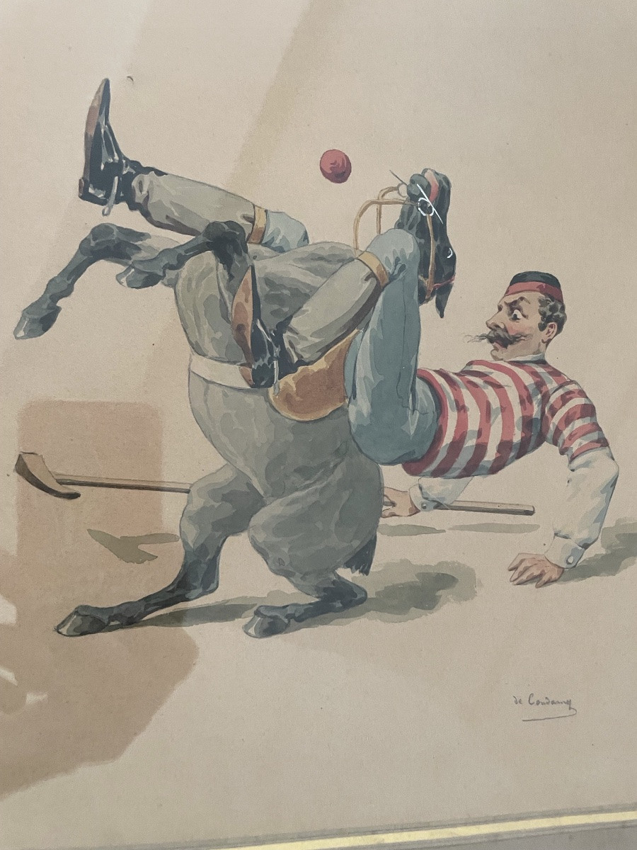 CHARLES DE CONDAMY – LE JOUEUR DE POLO – AQUARELLE – SIGNÉE-photo-1
