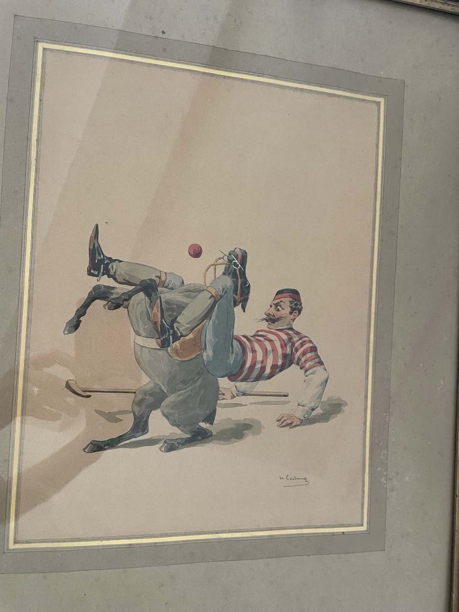 CHARLES DE CONDAMY – LE JOUEUR DE POLO – AQUARELLE – SIGNÉE-photo-2