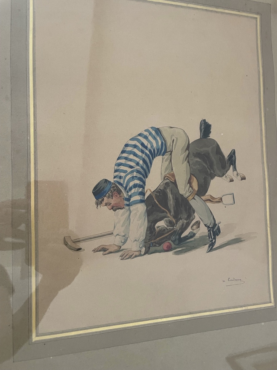 CHARLES DE CONDAMY – LE JOUEUR DE POLO – AQUARELLE – SIGNÉE-photo-3