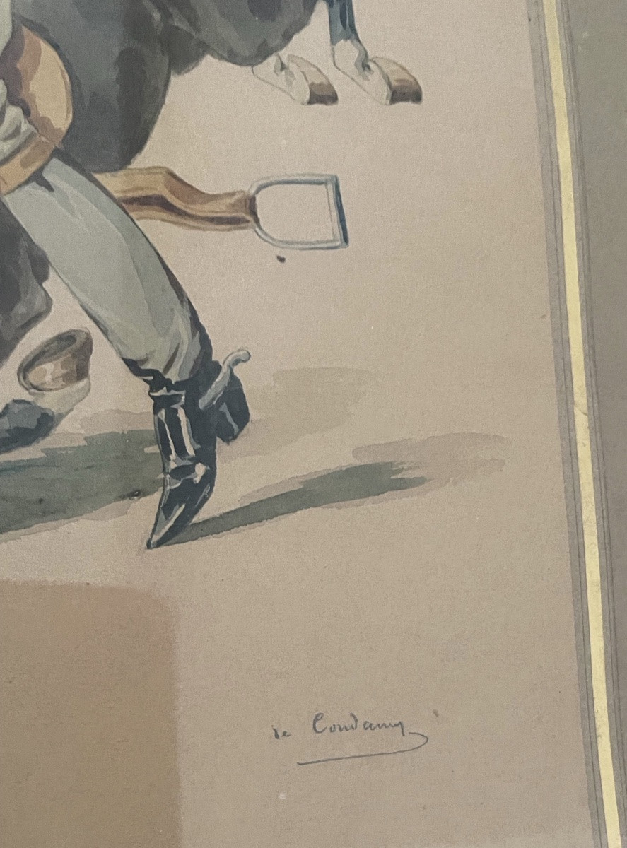 CHARLES DE CONDAMY – LE JOUEUR DE POLO – AQUARELLE – SIGNÉE-photo-4