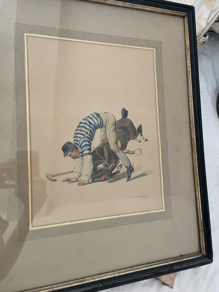 CHARLES DE CONDAMY – LE JOUEUR DE POLO – AQUARELLE – SIGNÉE-photo-5