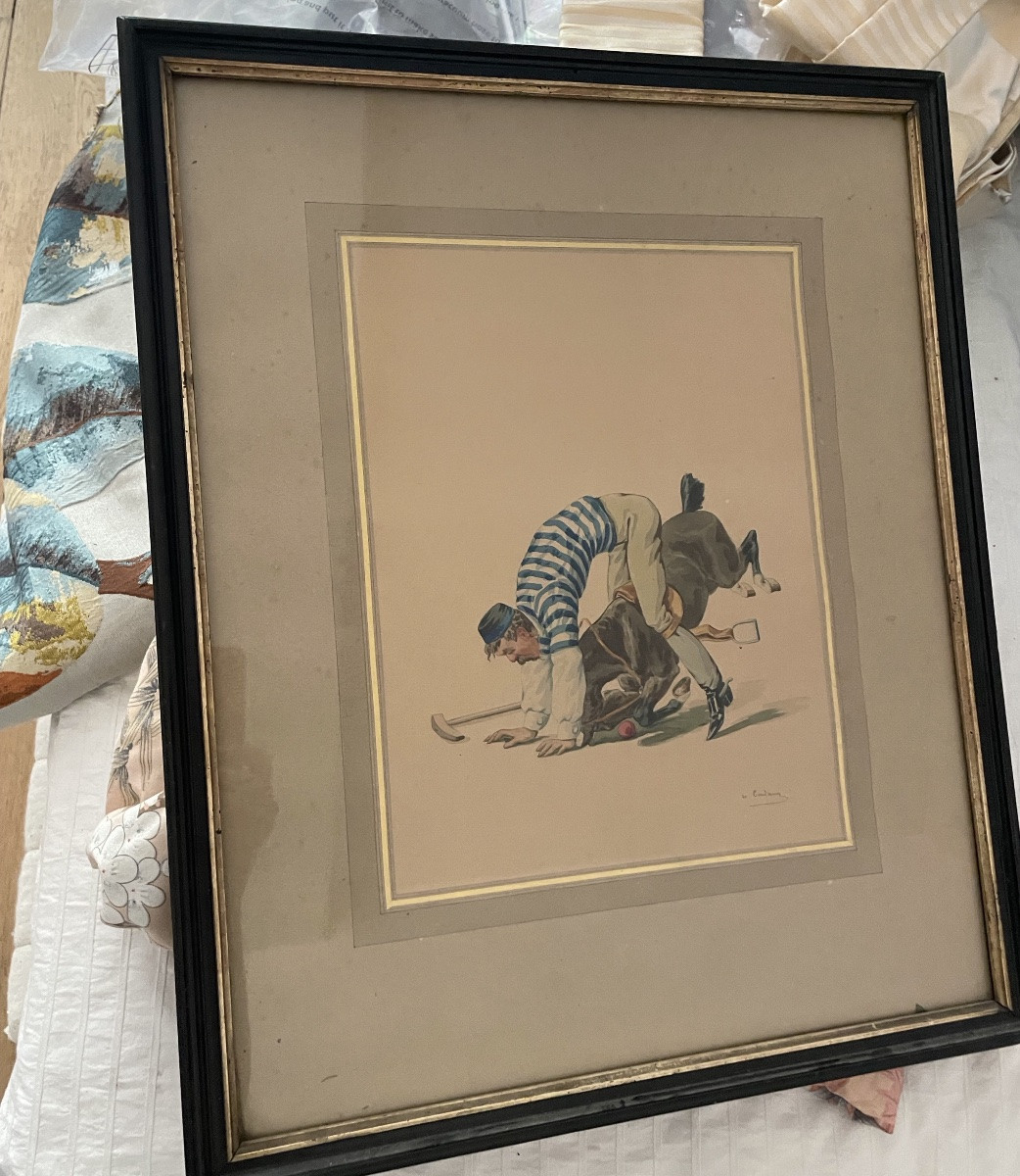 CHARLES DE CONDAMY – LE JOUEUR DE POLO – AQUARELLE – SIGNÉE-photo-6