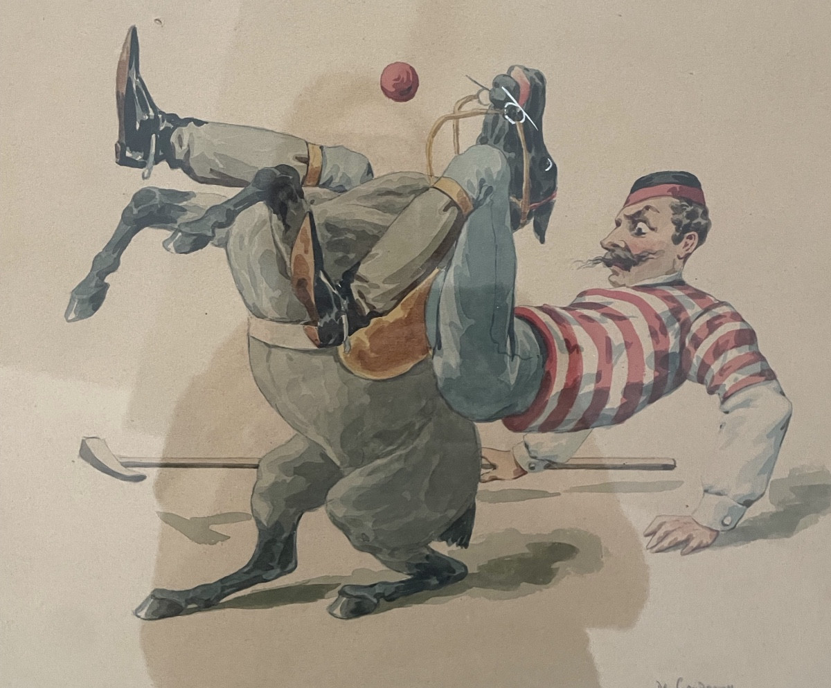 CHARLES DE CONDAMY – LE JOUEUR DE POLO – AQUARELLE – SIGNÉE
