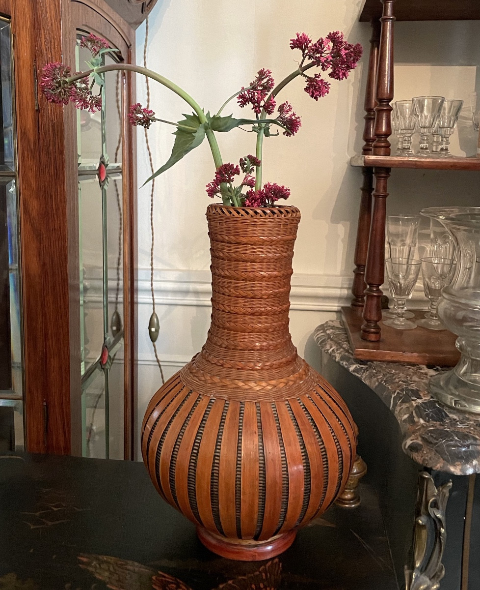 Vase à ikebana en bambou tressé -photo-3