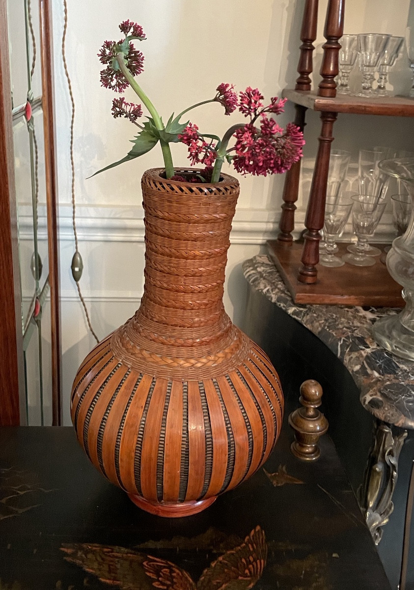 Vase à ikebana en bambou tressé -photo-4