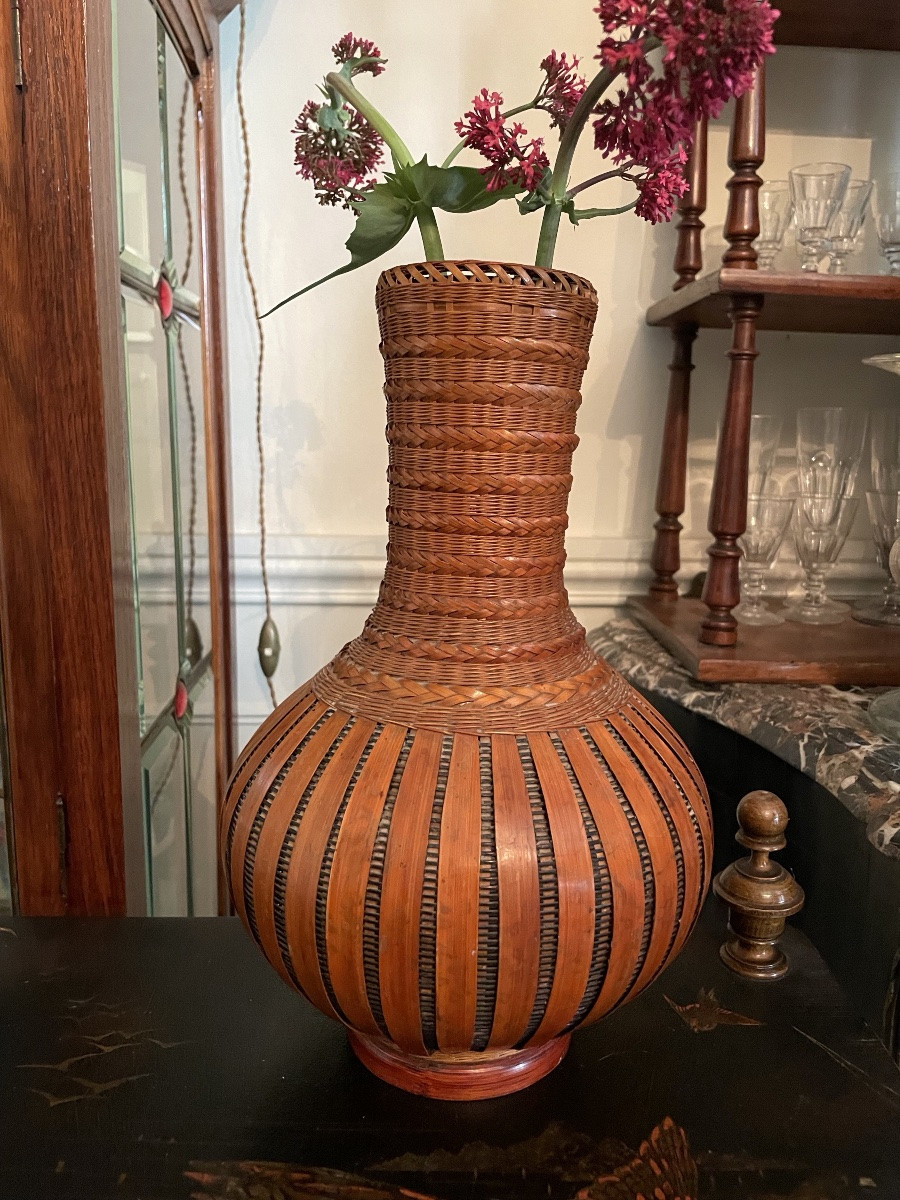 Vase à ikebana en bambou tressé -photo-3