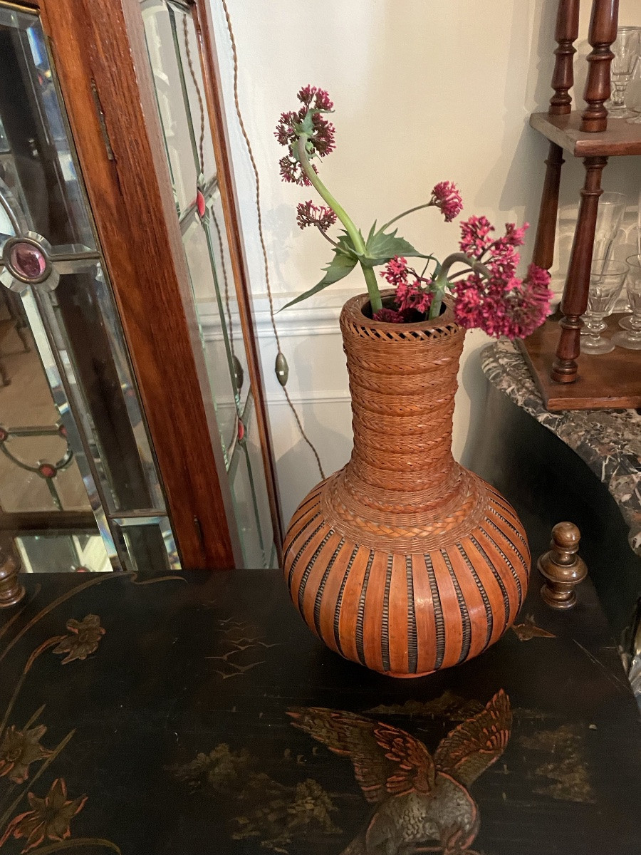 Vase à ikebana en bambou tressé -photo-5