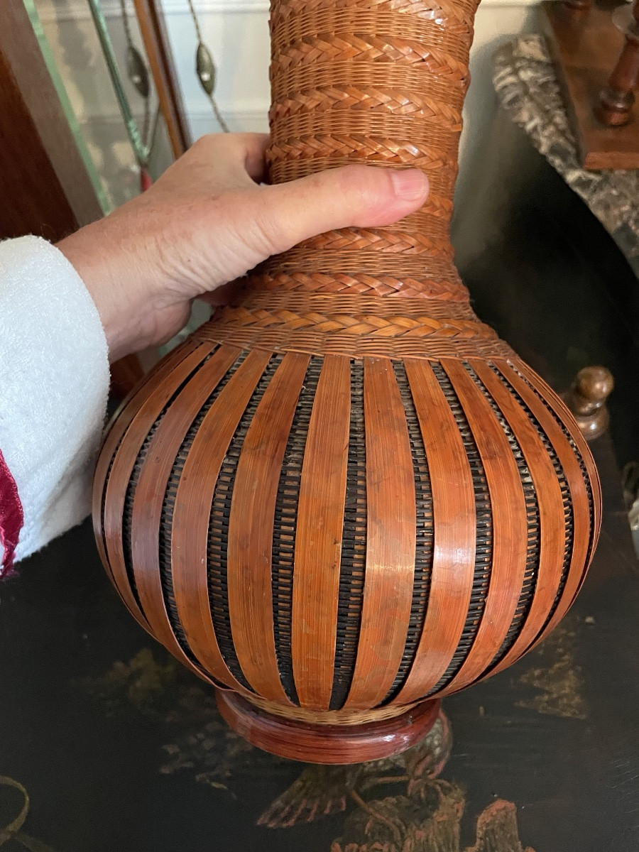Vase à ikebana en bambou tressé -photo-6