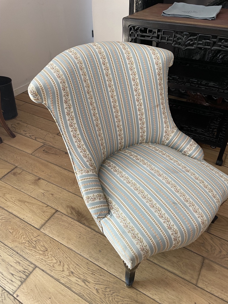 Fauteuil crapaud recouvert d’un lampas bleuté, Napoléon III -photo-2