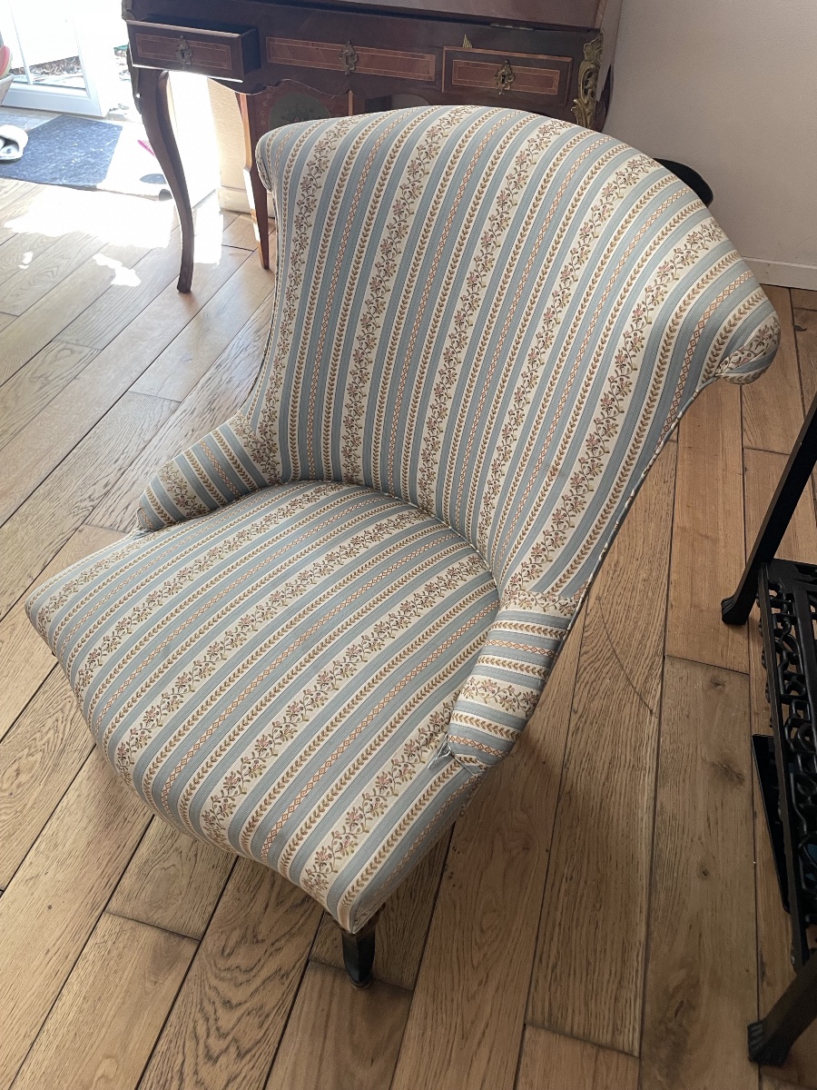 Fauteuil crapaud recouvert d’un lampas bleuté, Napoléon III -photo-3
