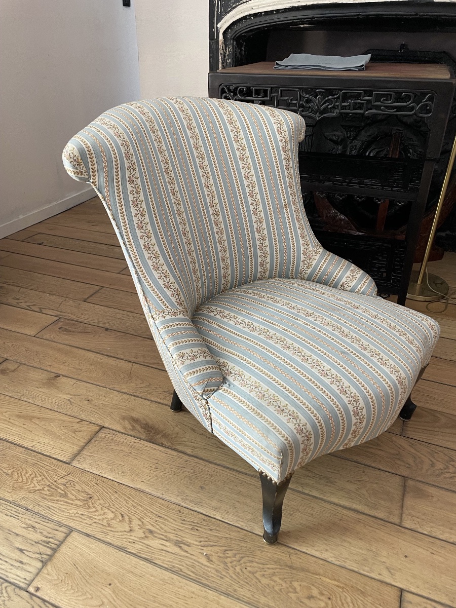 Fauteuil crapaud recouvert d’un lampas bleuté, Napoléon III -photo-4