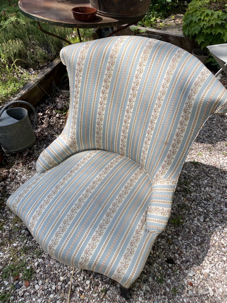 Fauteuil crapaud recouvert d’un lampas bleuté, Napoléon III -photo-4
