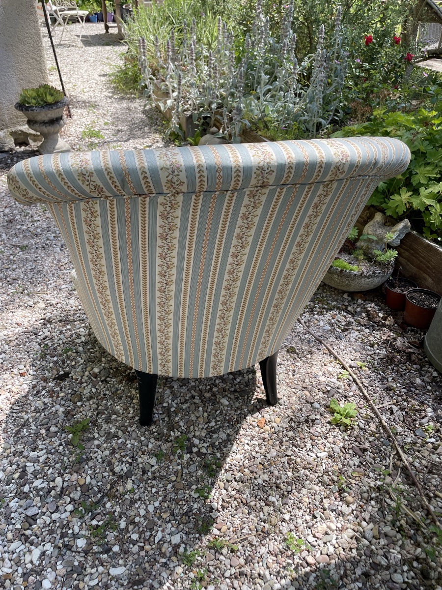 Fauteuil crapaud recouvert d’un lampas bleuté, Napoléon III -photo-6