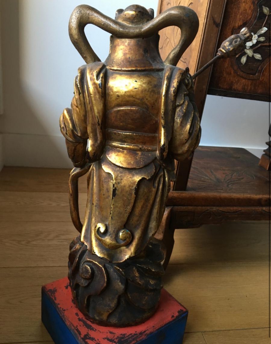 GARDIEN DE TEMPLE , XIXÉME , EN BOIS DORÉ-photo-4