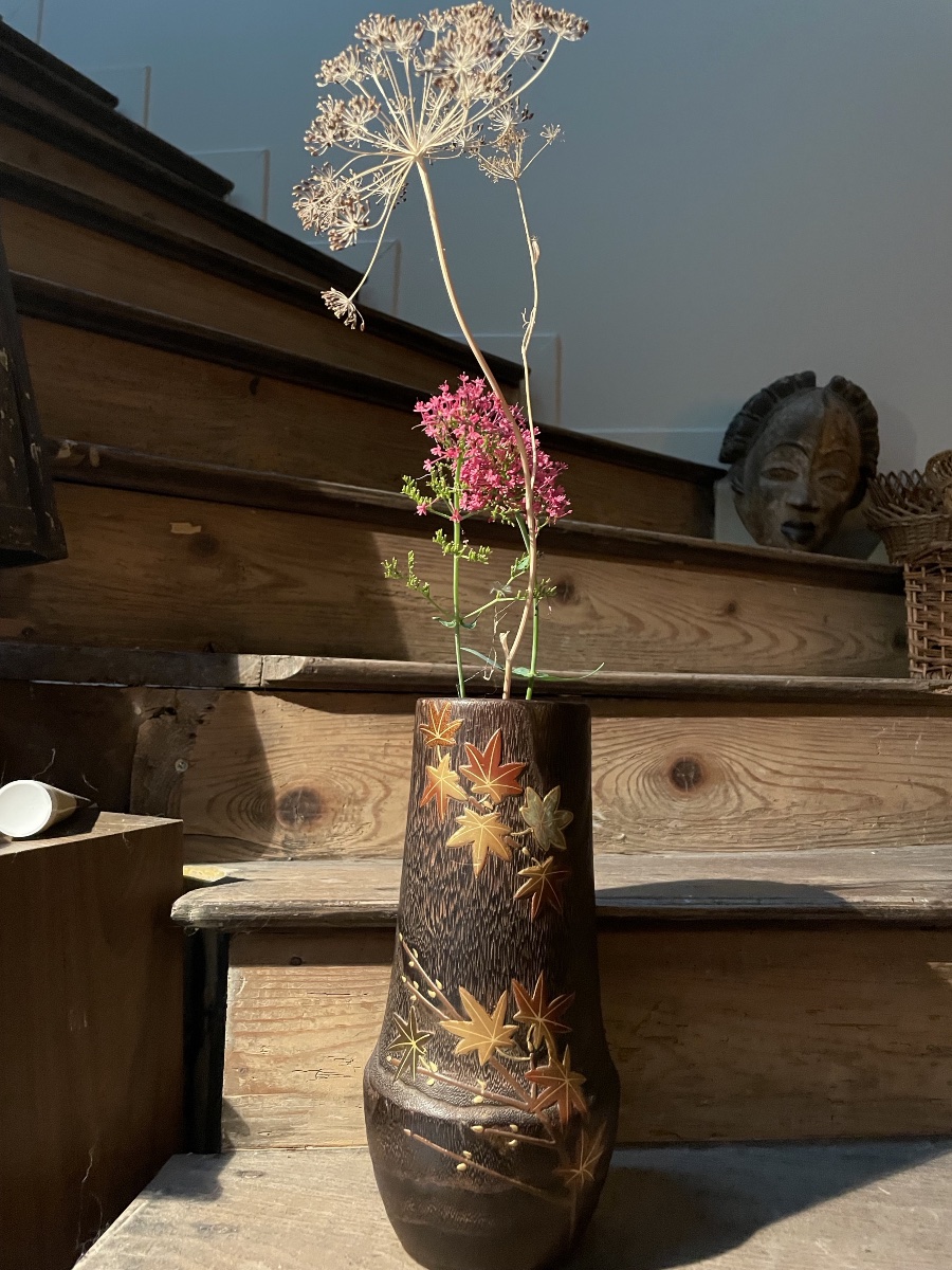 Vase à Ikebana japonais en bois de paulownia-photo-2