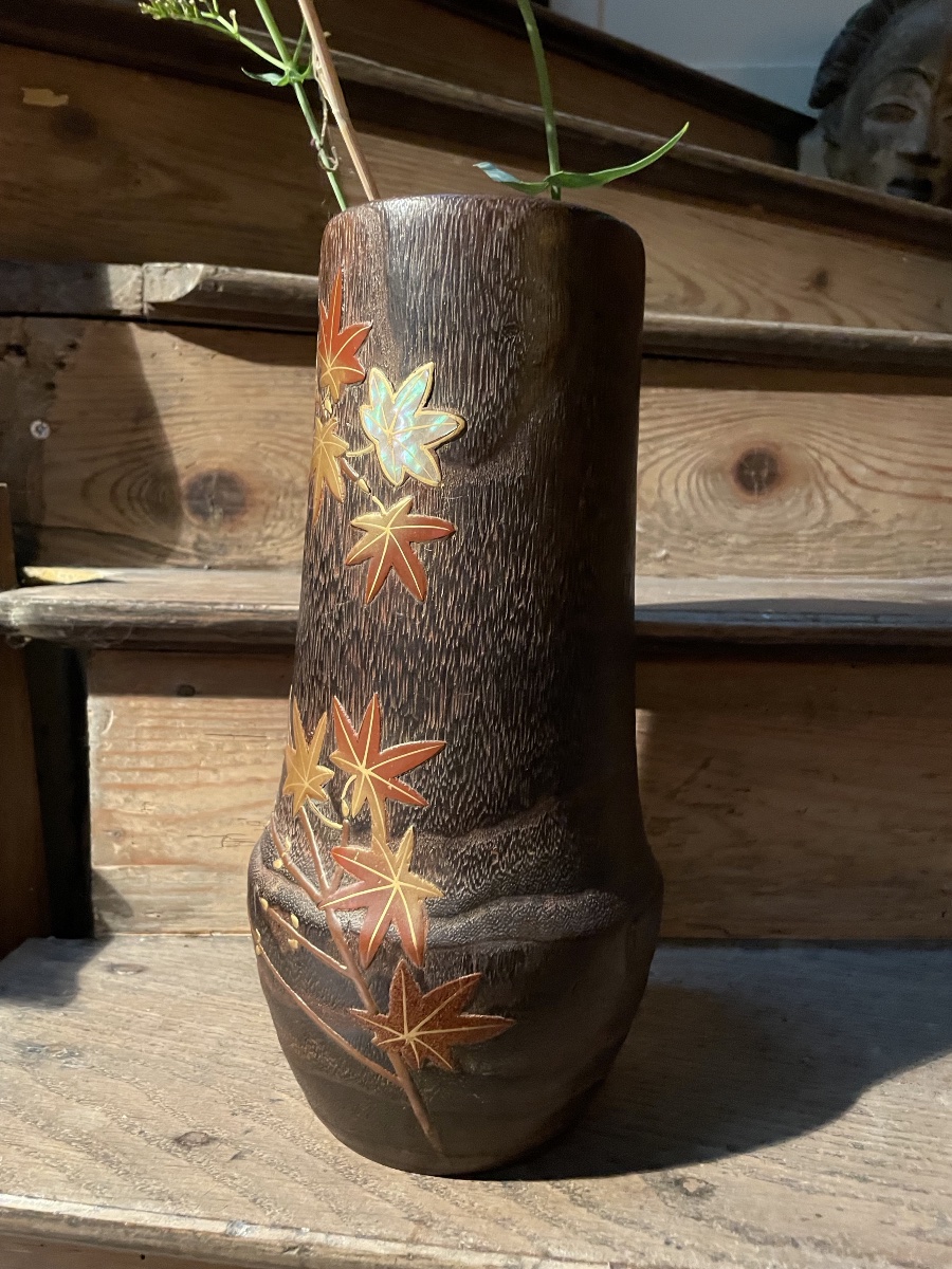 Vase à Ikebana japonais en bois de paulownia-photo-3