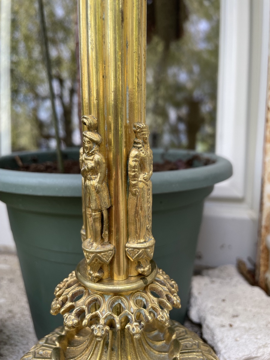 The Pair Of Imposing Neo-gothic Gilded Bronze Candelabras -photo-3
