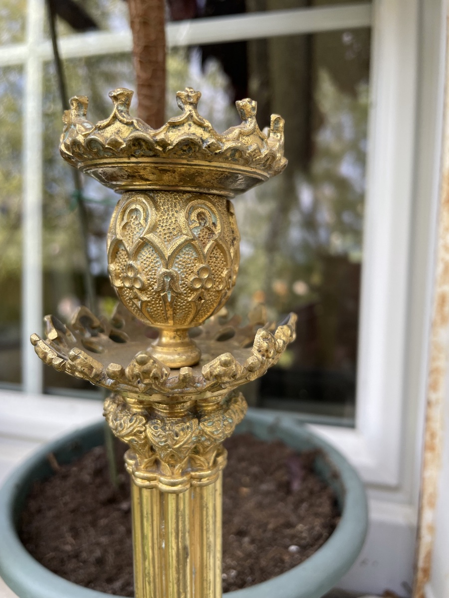 The Pair Of Imposing Neo-gothic Gilded Bronze Candelabras -photo-4