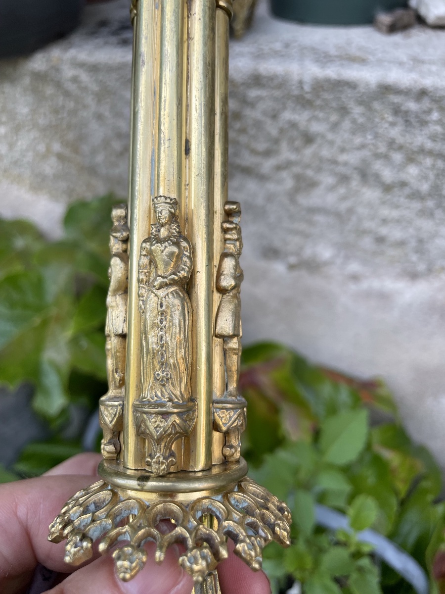 The Pair Of Imposing Neo-gothic Gilded Bronze Candelabras -photo-1