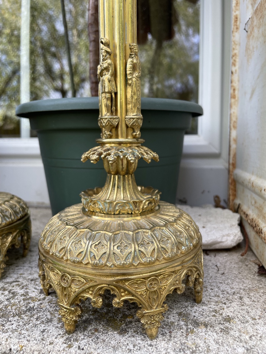 The Pair Of Imposing Neo-gothic Gilded Bronze Candelabras -photo-2