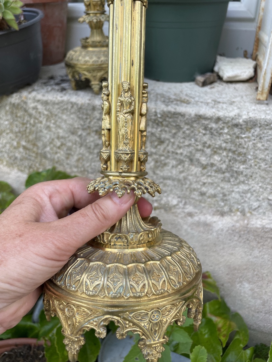 The Pair Of Imposing Neo-gothic Gilded Bronze Candelabras -photo-5