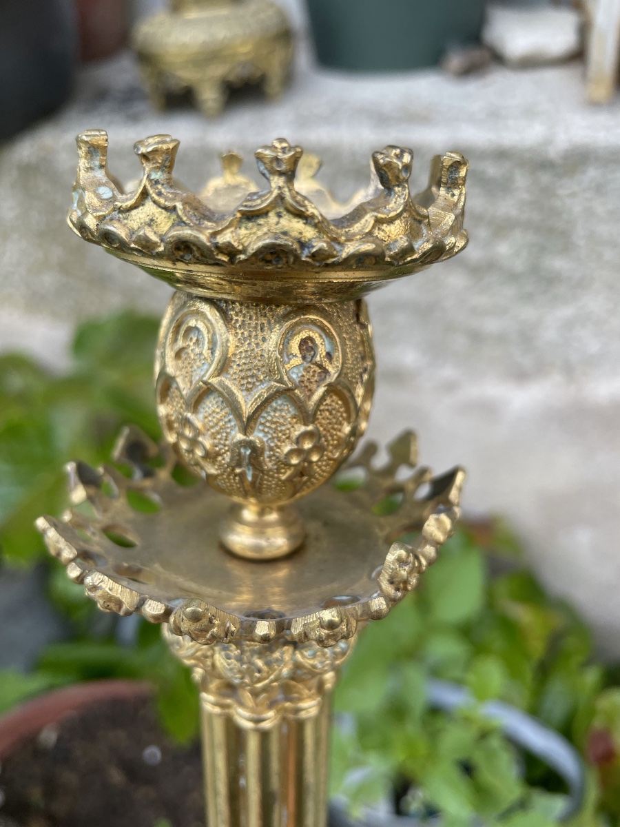 The Pair Of Imposing Neo-gothic Gilded Bronze Candelabras -photo-7