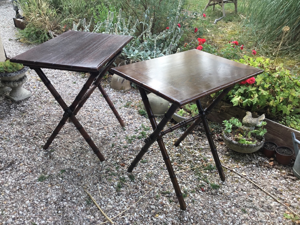 Pair Of End Tables, Nightstands, Or Side Tables, With Bamboo Legs-photo-2