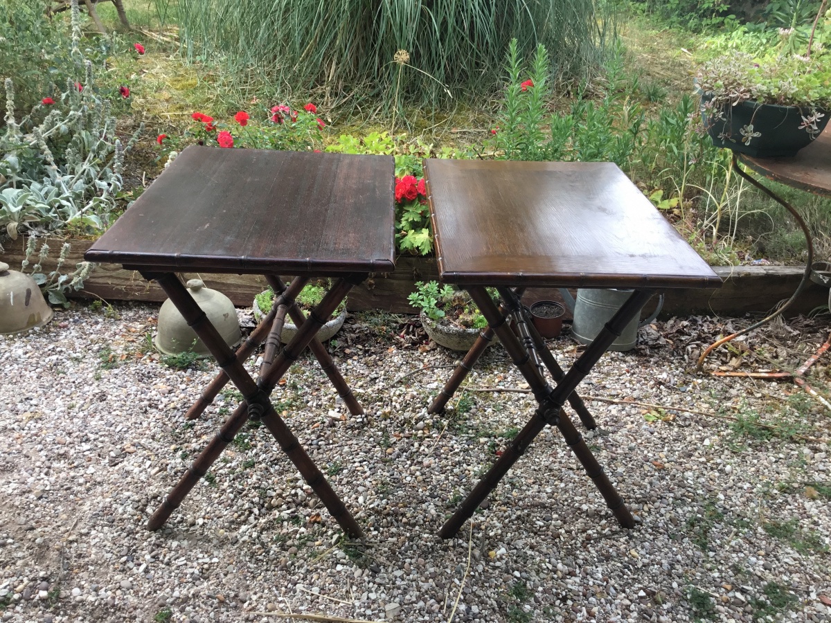 Pair Of End Tables, Nightstands, Or Side Tables, With Bamboo Legs-photo-3