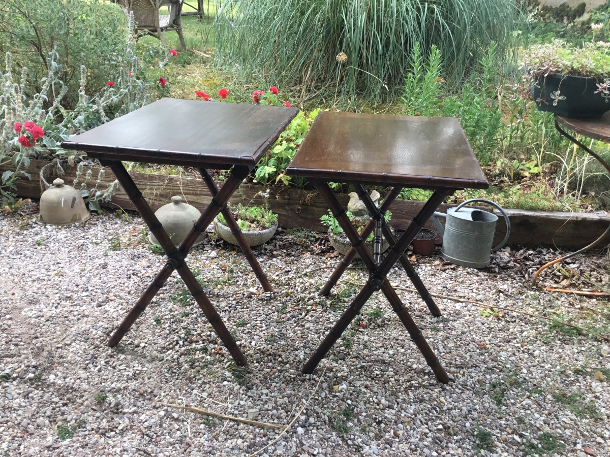 Pair Of End Tables, Nightstands, Or Side Tables, With Bamboo Legs-photo-4