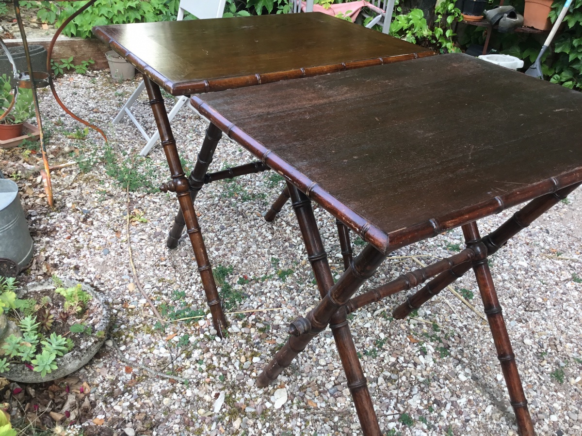Pair Of End Tables, Nightstands, Or Side Tables, With Bamboo Legs-photo-1