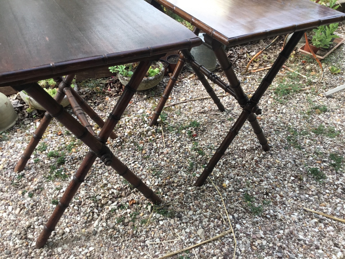 Pair Of End Tables, Nightstands, Or Side Tables, With Bamboo Legs-photo-2