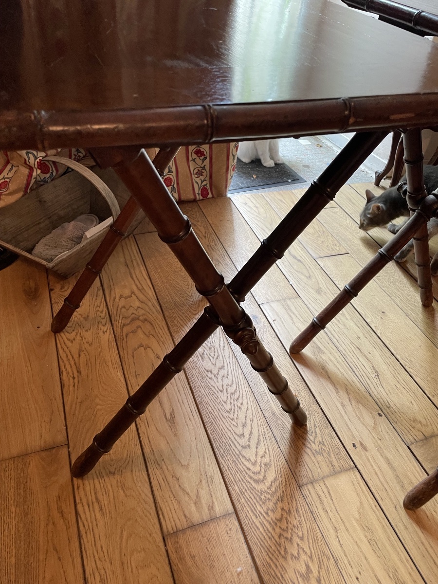 Pair Of End Tables, Nightstands, Or Side Tables, With Bamboo Legs-photo-4