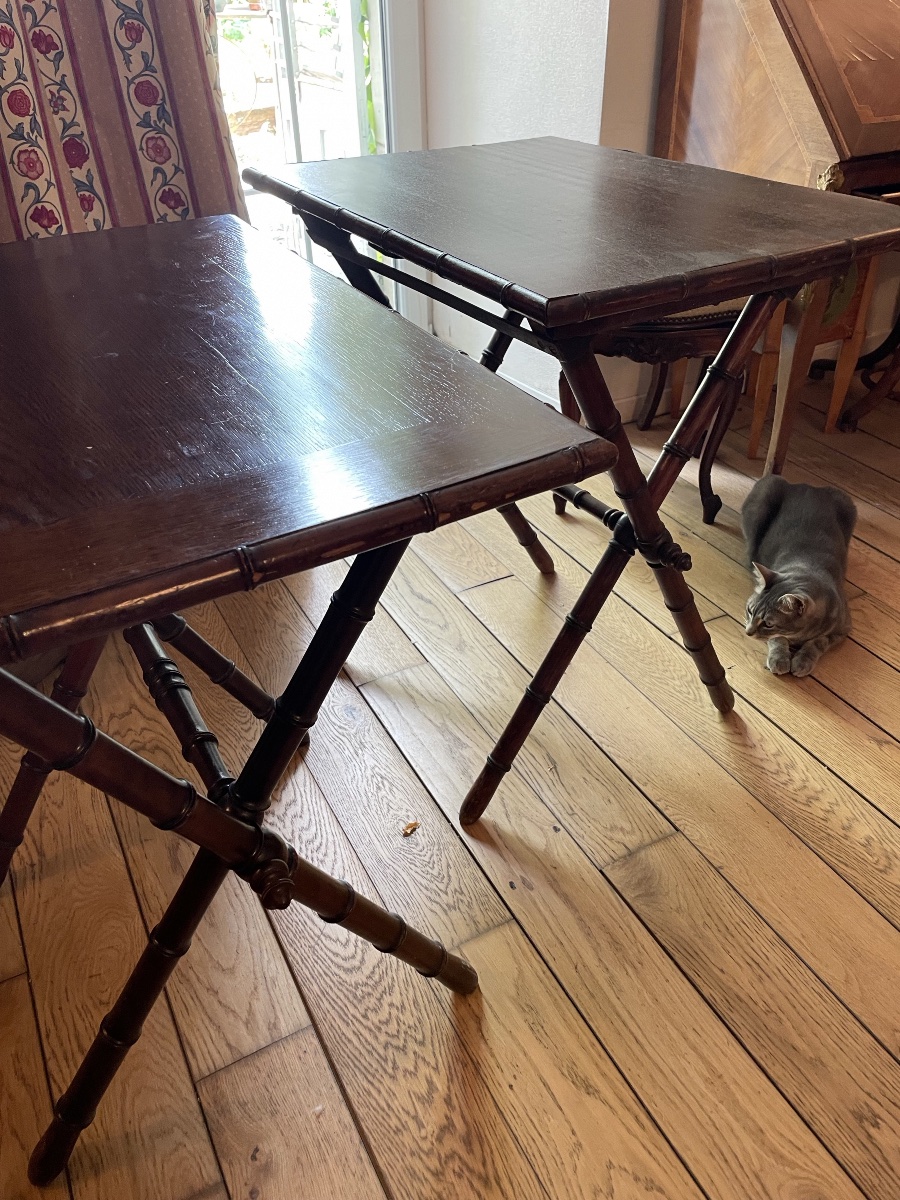 Pair Of End Tables, Nightstands, Or Side Tables, With Bamboo Legs-photo-6