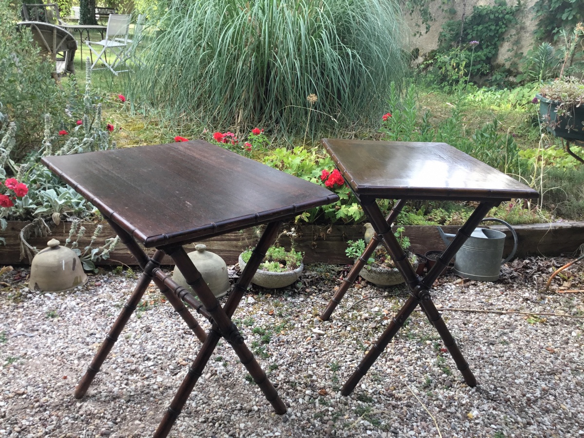 Pair Of End Tables, Nightstands, Or Side Tables, With Bamboo Legs
