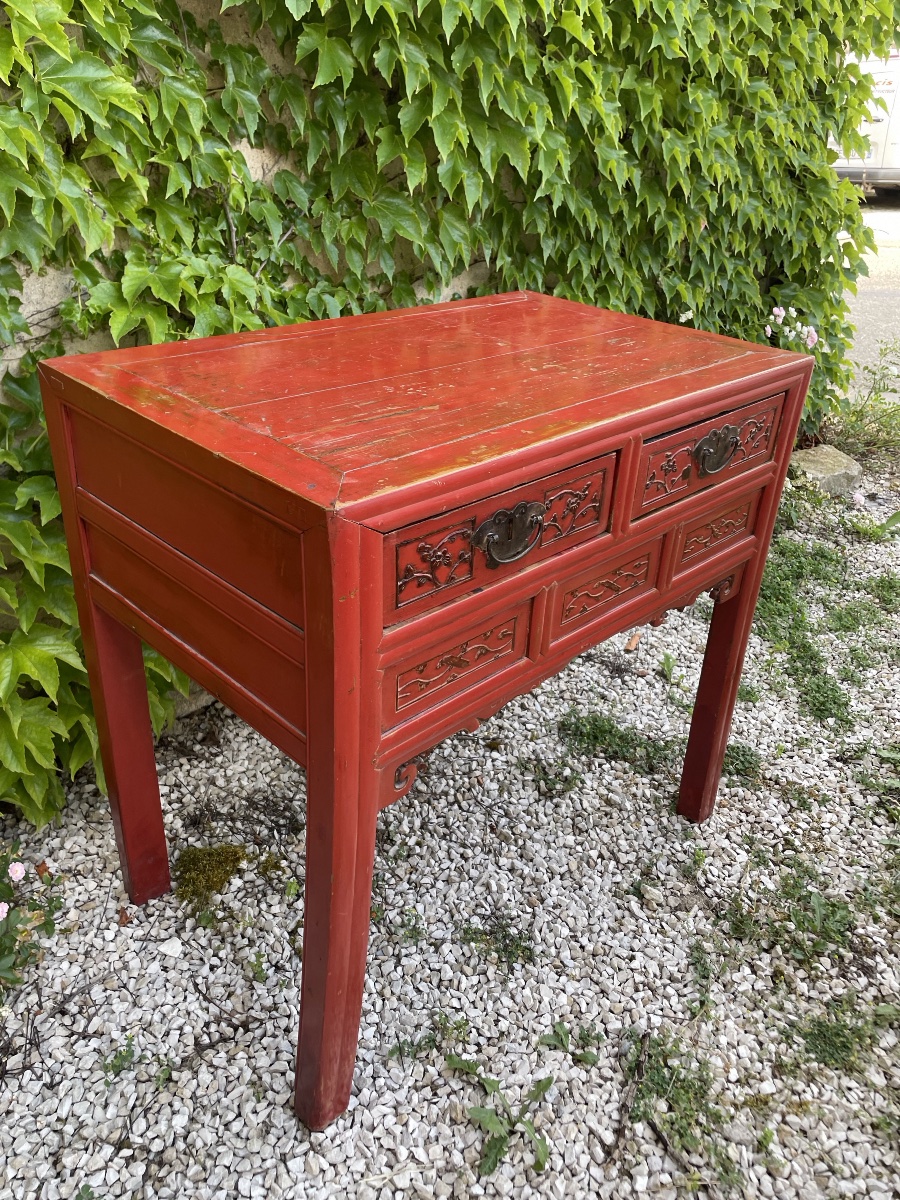 CHINE, travail de Ningbo, fin du XIXe siècle Bureau Console  -photo-3