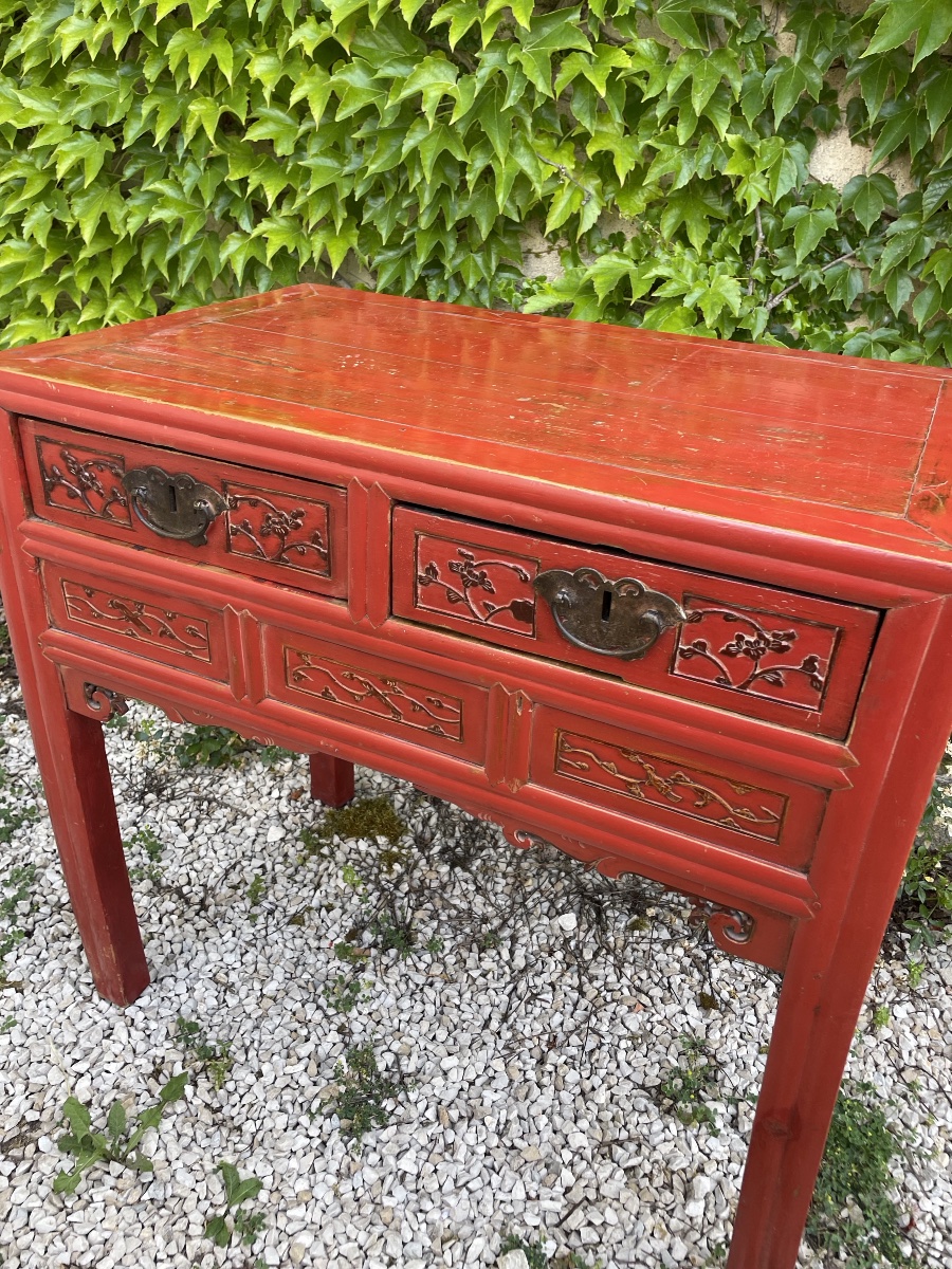 CHINE, travail de Ningbo, fin du XIXe siècle Bureau Console  -photo-4