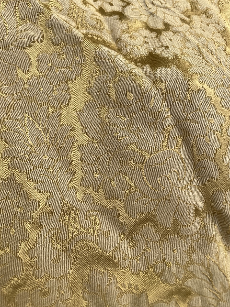 La paire de rideaux damas soyeux fond or et cantonnière -photo-6