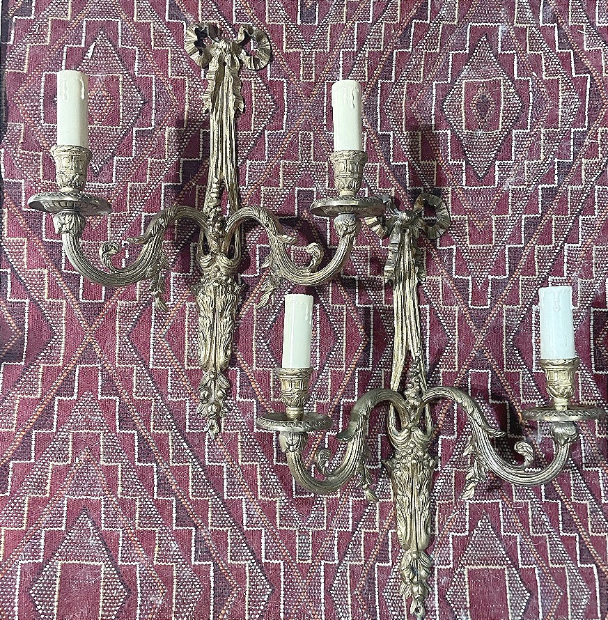 Pair Of Louis XVI-style Bronze Wall Sconces 
