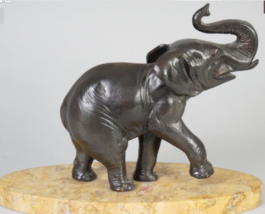 Art Deco Elephant On A Yellow Marble Base-photo-3
