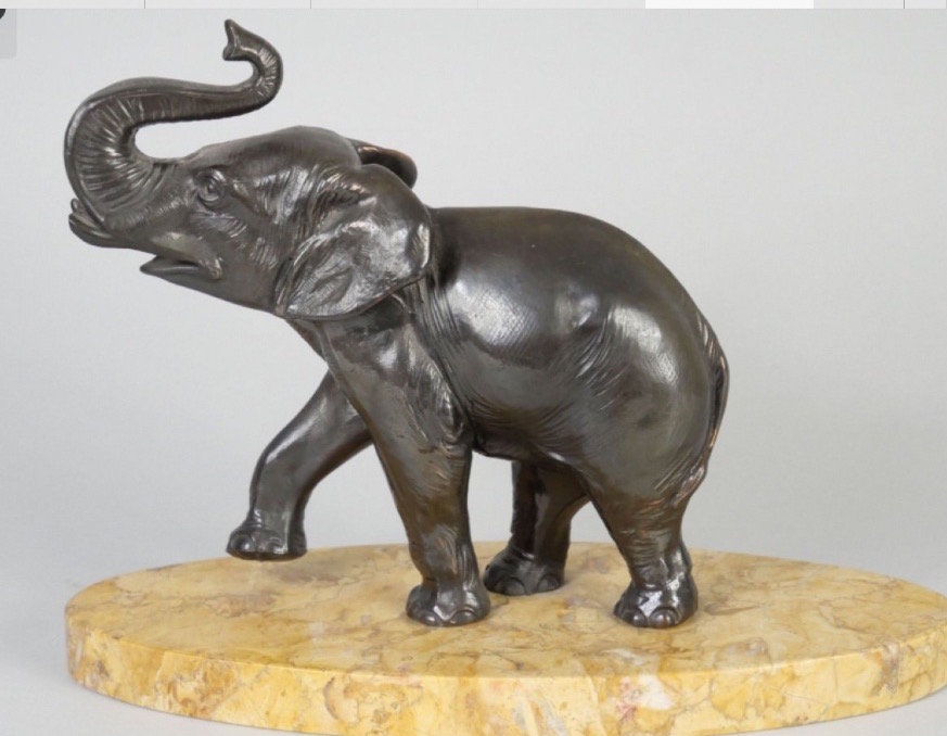 Art Deco Elephant On A Yellow Marble Base