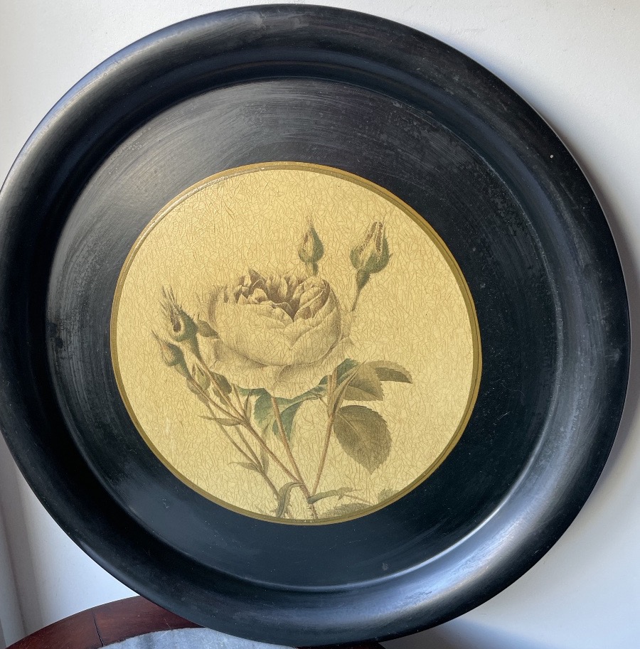 Grand plateau de service en tôle à la rose 45 cm