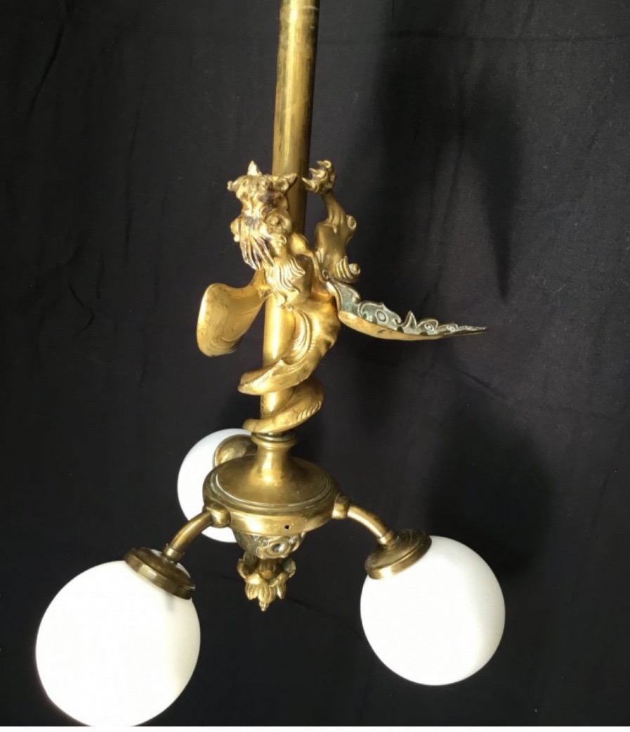  Dragon Staircases Chandelier (148 Cm) In Gilded Bronze, Nap III-photo-2